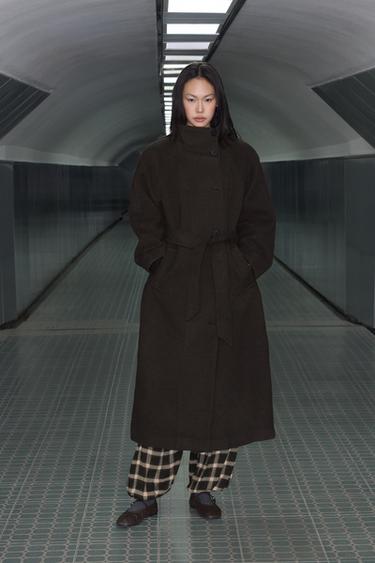 Zara 高領軟質繫帶大衣 - 棕色