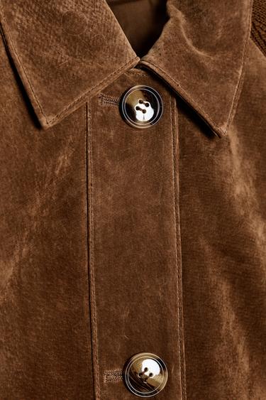 CONTRAST KNIT 100% LEATHER JACKET - camel by Zara - Image 4