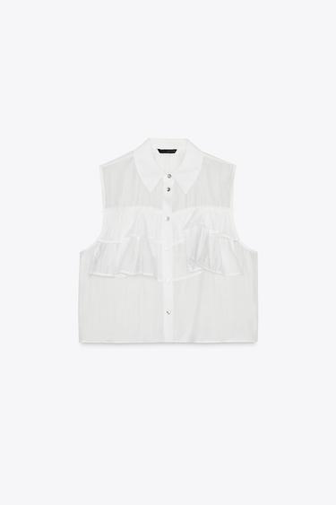 TOP شبه شفاف بفريلز - أبيض الخاص بـ Zara