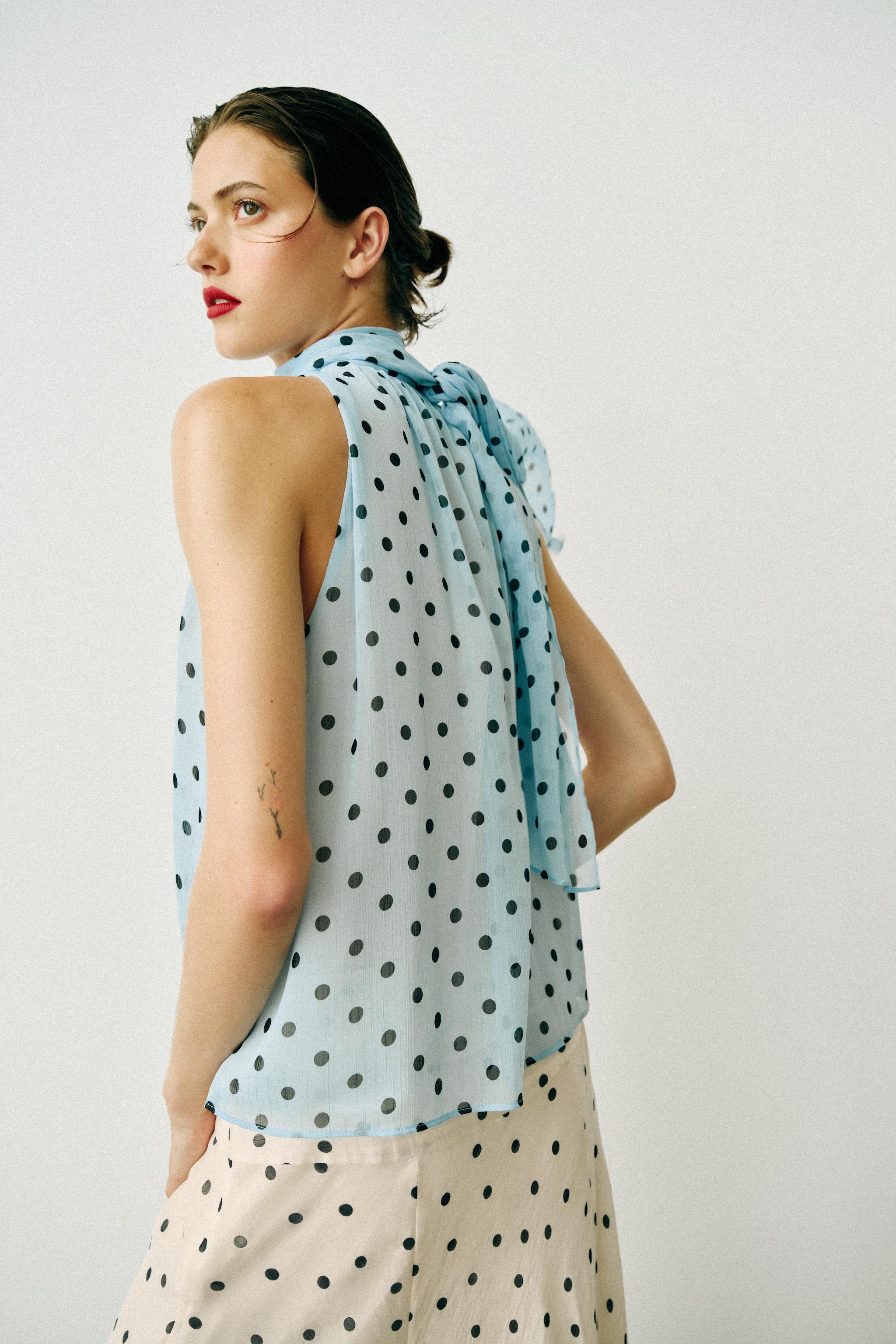 Женские рубашки Zara POLKA DOT TIE TOP — фото 5