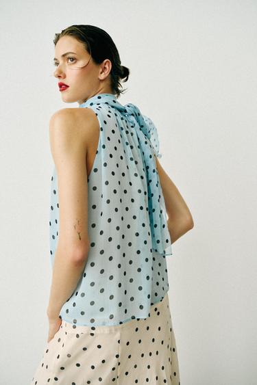 TOP À POIS ET NŒUD - bleu/noir de Zara - Image 4