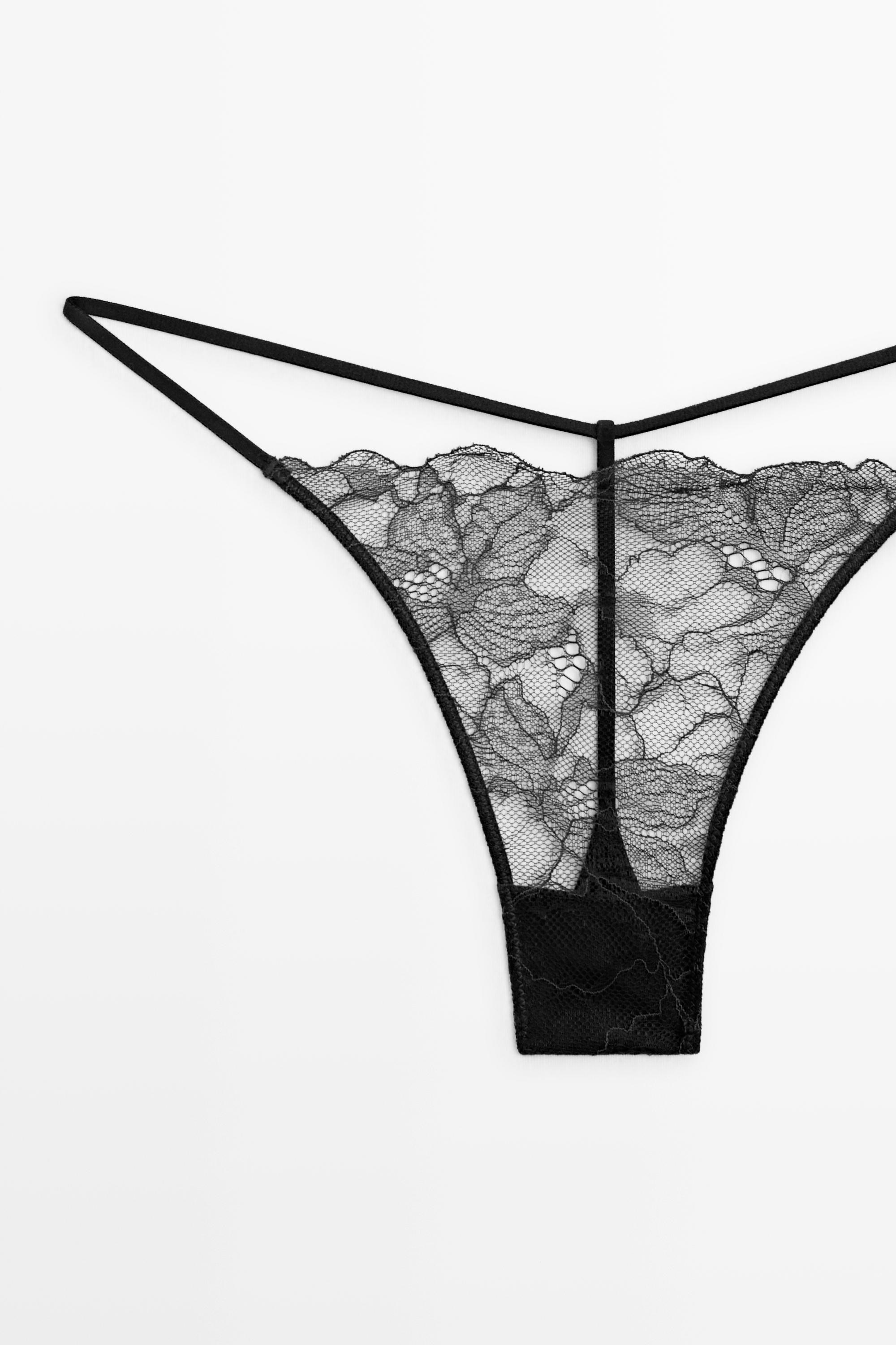 Wavy-trim lace thong