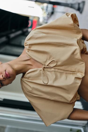 TOP BALLON EN POPELINE - Marron clair de Zara - Image 5