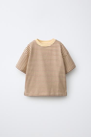 Zara STRIPED T-SHIRT - Dark yellow