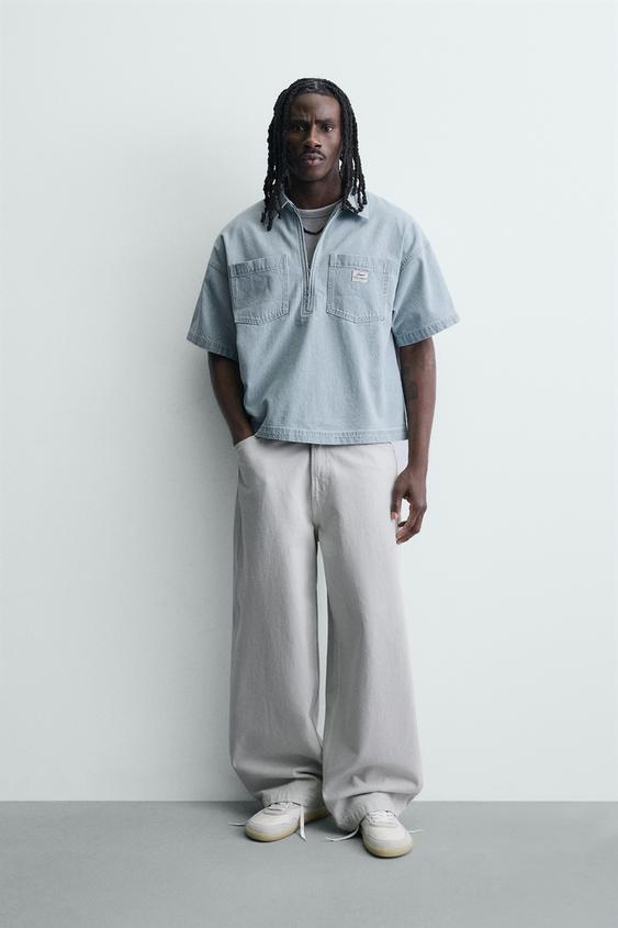 Zara — WASHED STRIPED BOXY FIT POLO SHIRT