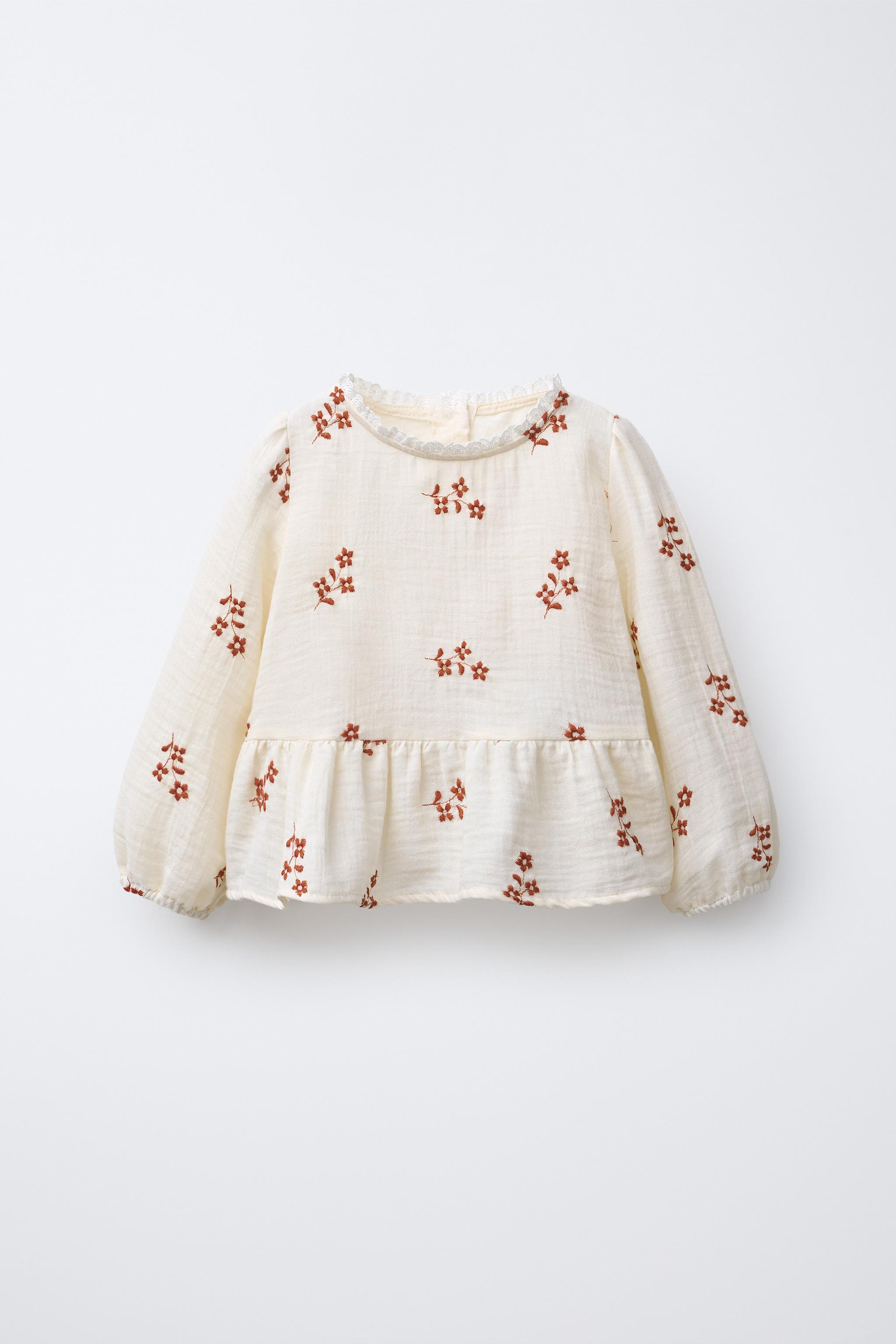 LACE EMBROIDERED FLOWER BLOUSE - Ecru | ZARA United States