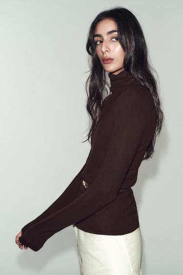 100% WOOL HIGH NECK JUMPER WITH BELT - Chocolate by Zara