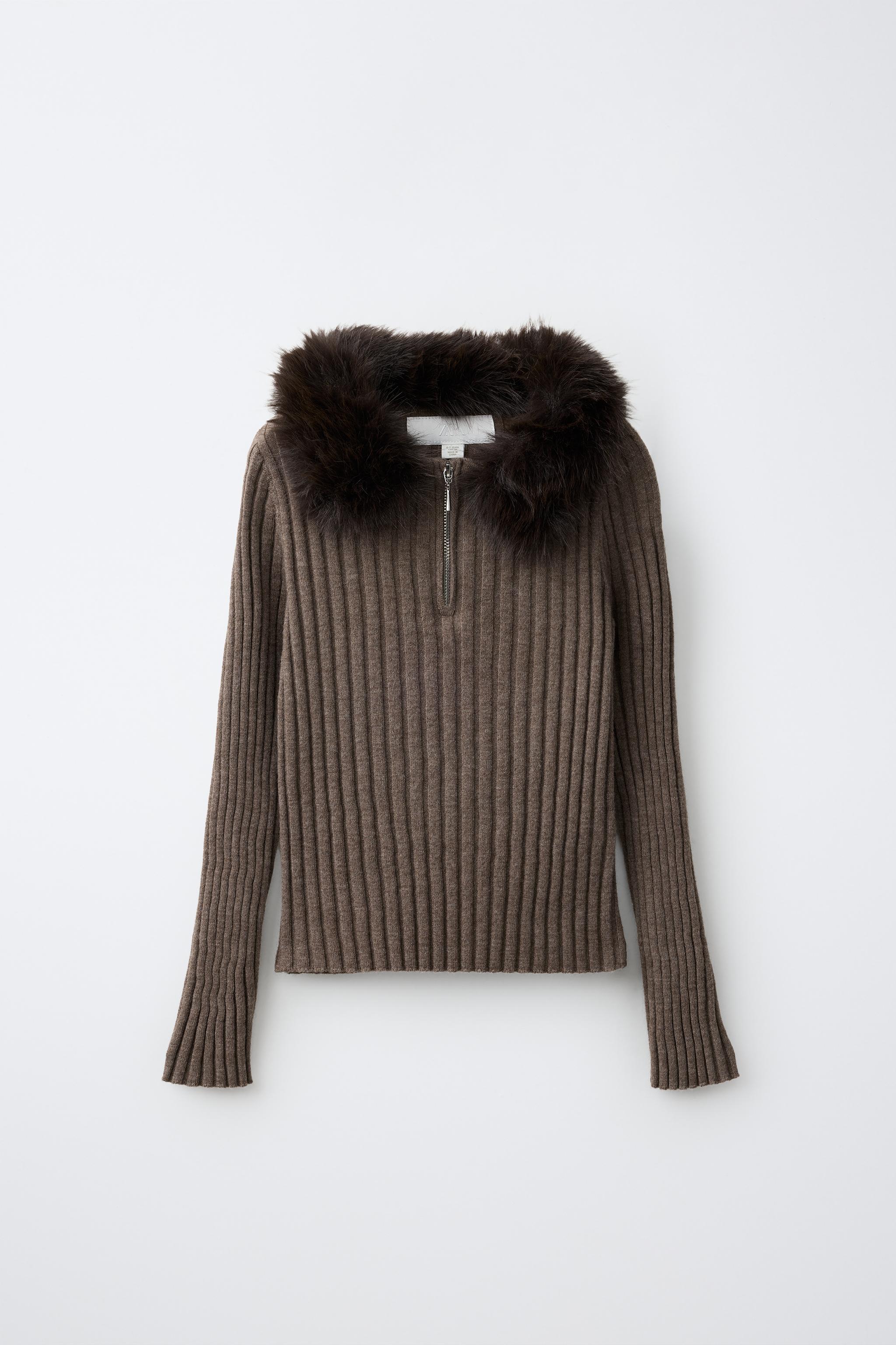 PULL EN MAILLE FERMETURE COL EFFET FOURRURE
