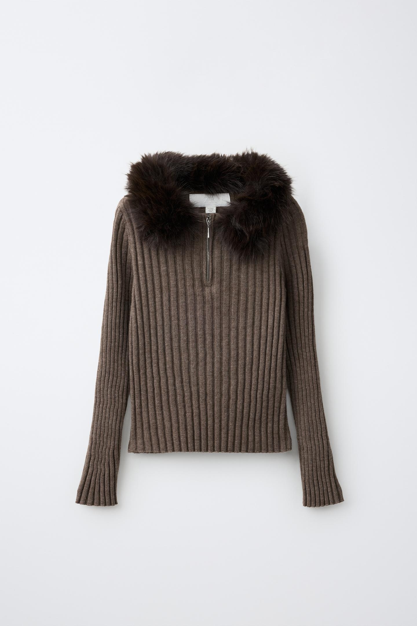 Детский свитер Zara Faux Fur Quarter-Zip, цвет: Коричневый — фото 2