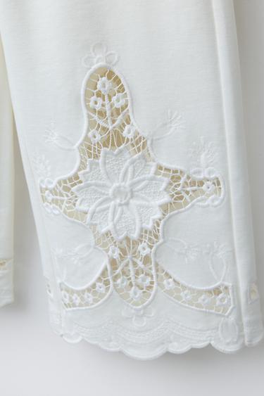 PANTALON WIDE LEG BRODÉ - Écru de Zara - Image 3