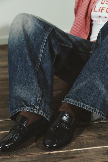 EMBOSSED FLAT LOAFERS - Black by Zara - Image 1