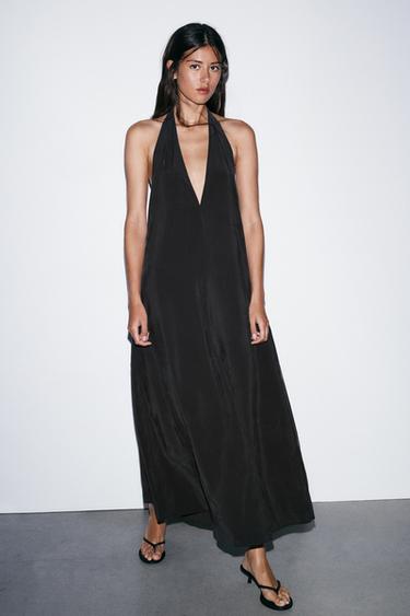 FLOWING HALTER MIDI DRESS - Black by Zara