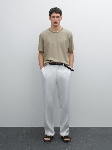 Camiseta rayas lino algodón - Khaki de Zara - Imagen 0