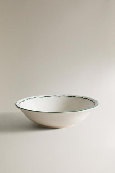 ONDIEPE AARDEWERKEN KOM MET CONTRAST RAND - Wit / Groen van Zara