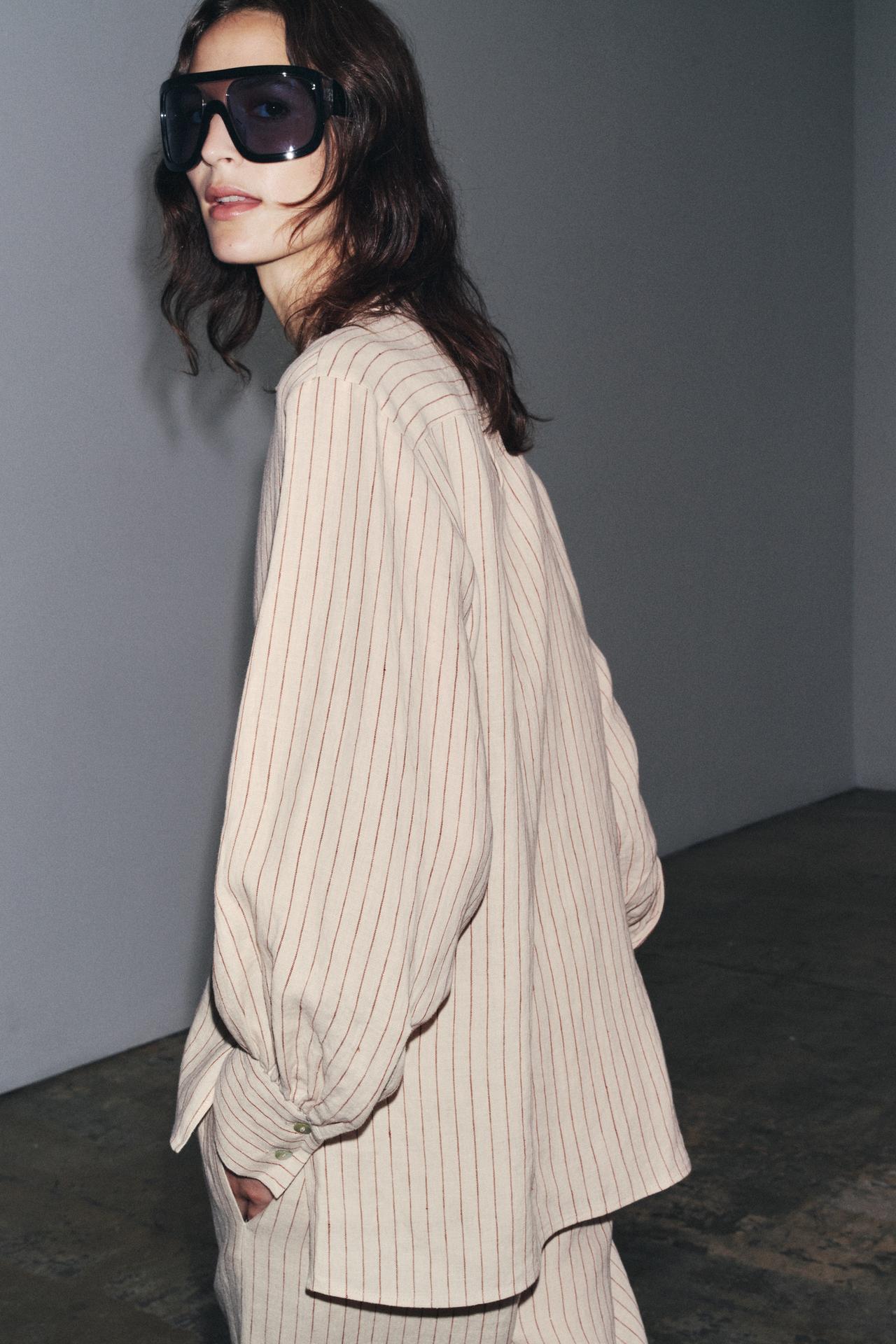 100% LINEN SHIRT ZW COLLECTION - Red Stripe by Zara