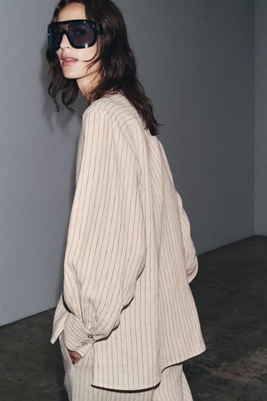 100% LINEN SHIRT ZW COLLECTION - Red Stripe by Zara