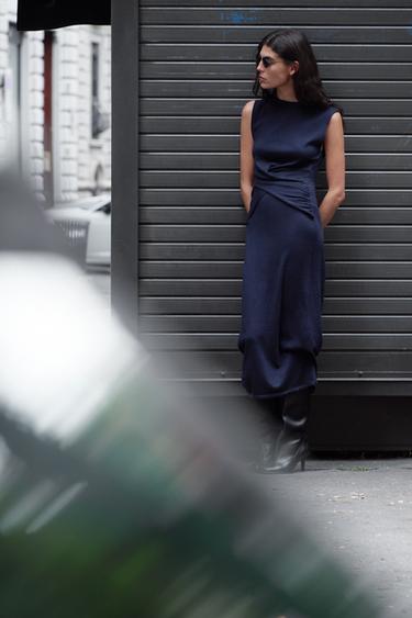 WRAP KNIT DRESS - Navy blue by Zara