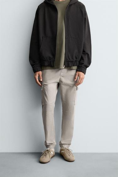 Zara SLIM FIT CARGO PANTS - Light gray