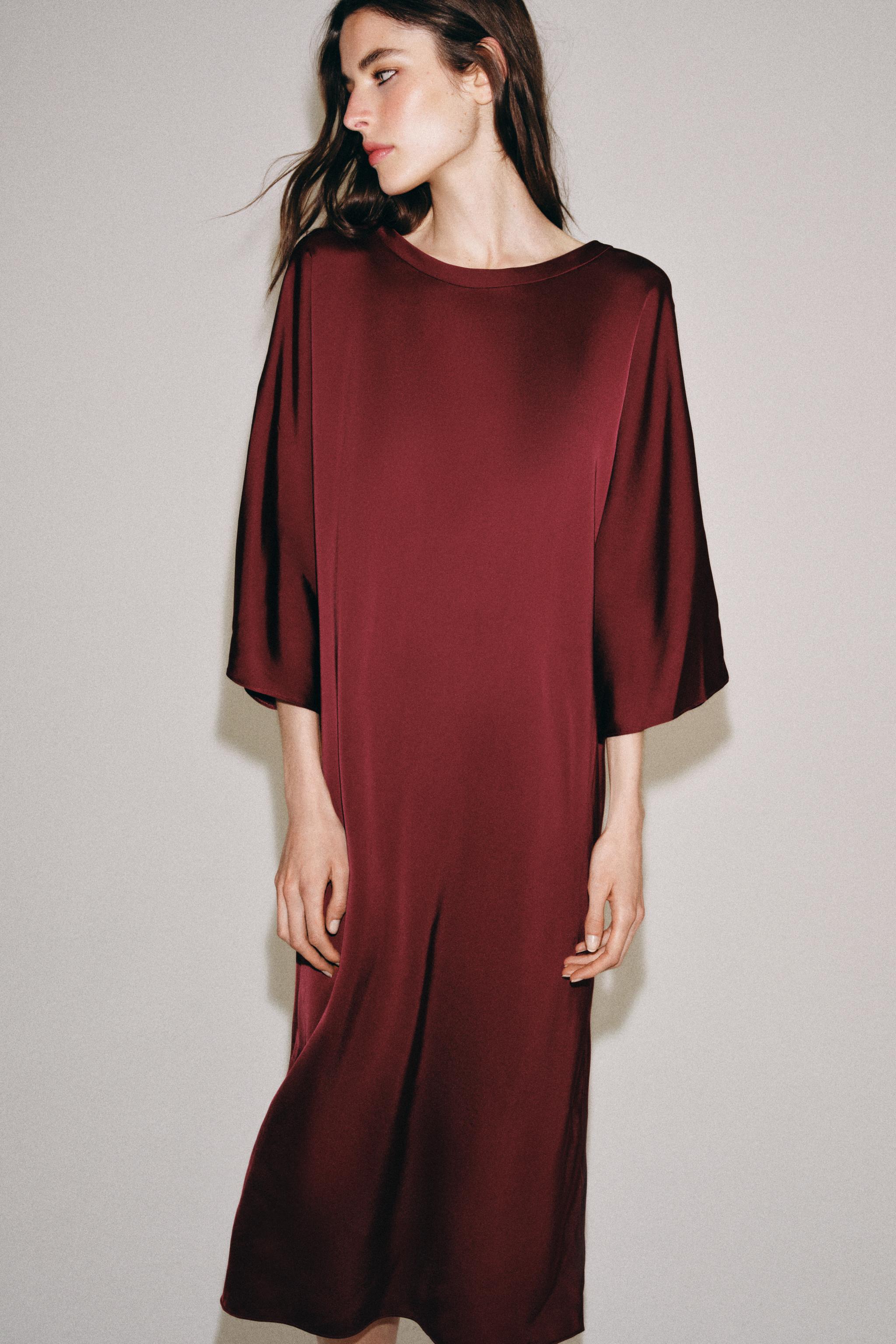ZW COLLECTION SATIN MIDI DRESS — Burgundy