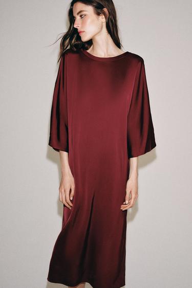 ROBE MI-LONGUE SATINÉE ZW COLLECTION - Bordeaux de Zara - Image 1