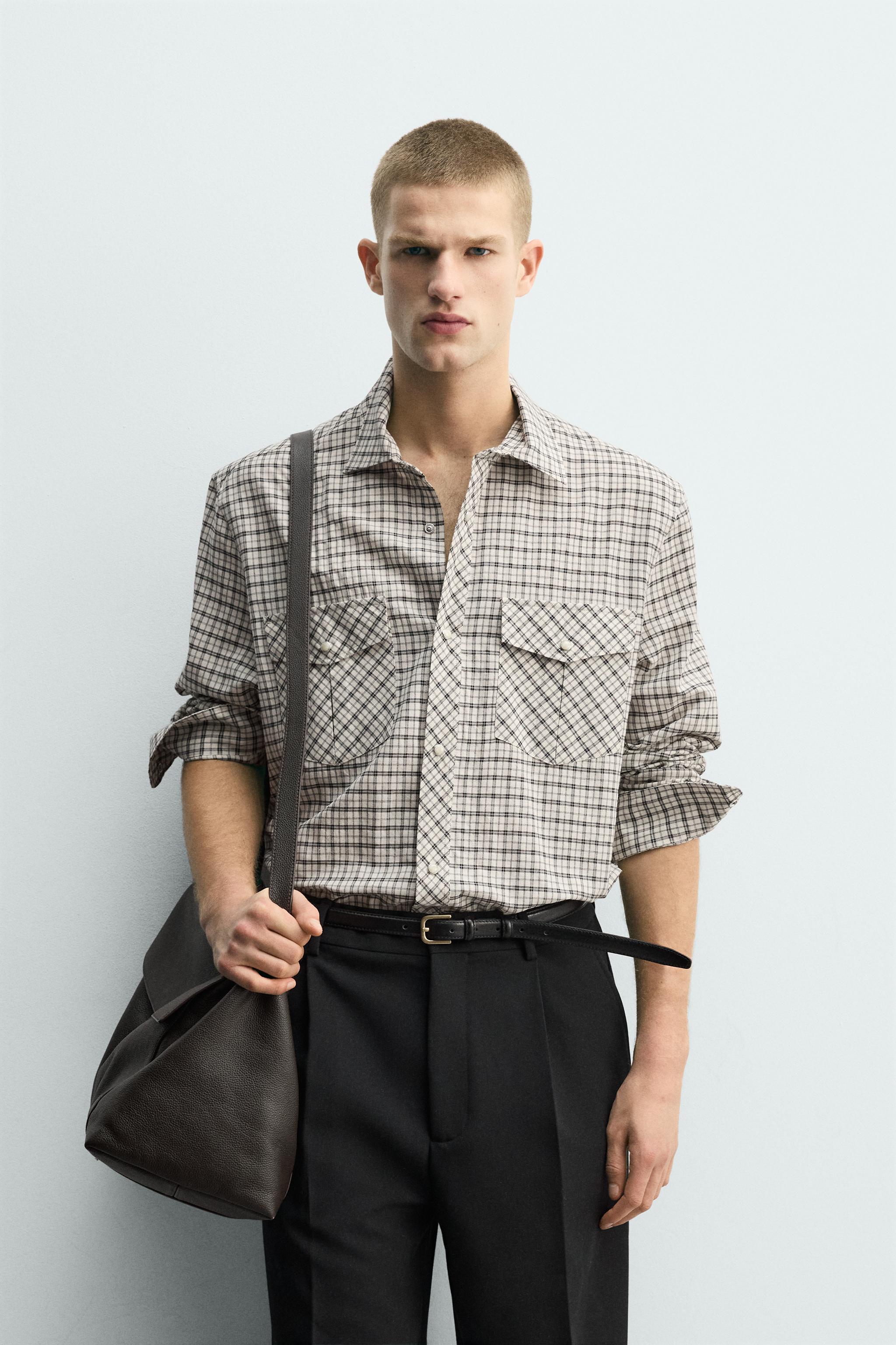 RELAXED FIT CHECK SHIRT — Ecru / Black