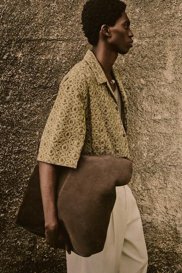 Zara EMBROIDERED JACQUARD SHIRT - Light brown
