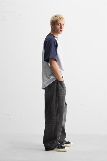 T-SHIRT À MANCHES EN CONTRASTE - Gris chiné de Zara - Image 3