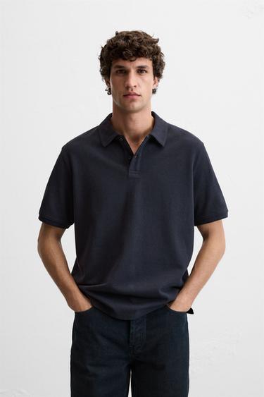 TEXTURED PIQUÉ POLO SHIRT - Navy blue by Zara