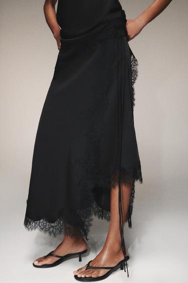 FALDA SATINADA ENCAJE ZW COLLECTION - Negro de Zara