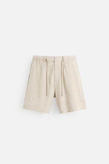 COTTON/LINEN BERMUDA SHORTS - Light beige by Zara
