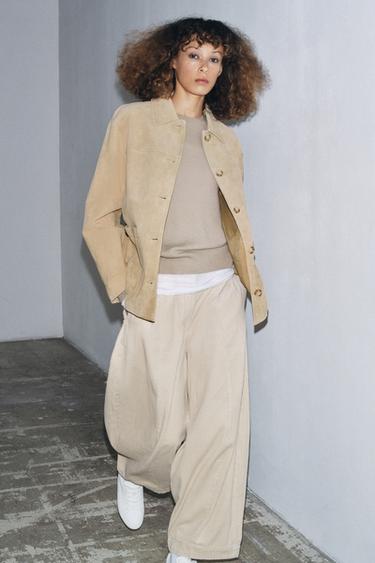 Zara SUEDE LEATHER JACKET ZW COLLECTION LIMITED EDITION - Butter