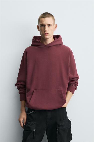 BASIC HOODIE - Burgundy by Zara