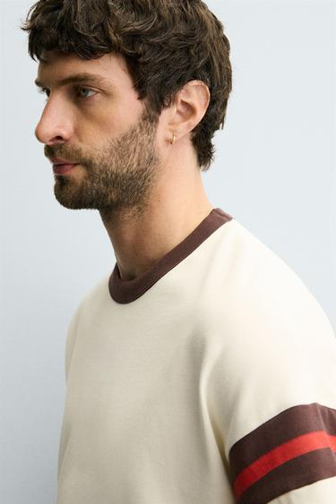 T-SHIRT RIB À BANDES - Écru de Zara - Image 4