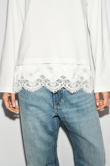 CONTRAST LACE T-SHIRT - White by Zara - Image 2