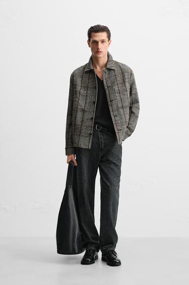 SOBRECAMISA CUADROS ESTRUCTURA - Gris oscuro de Zara - Imagen 0