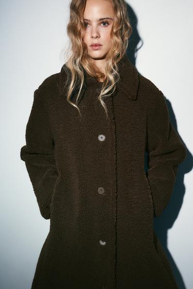 FAUX SHEARLING COAT - Dark brown by Zara