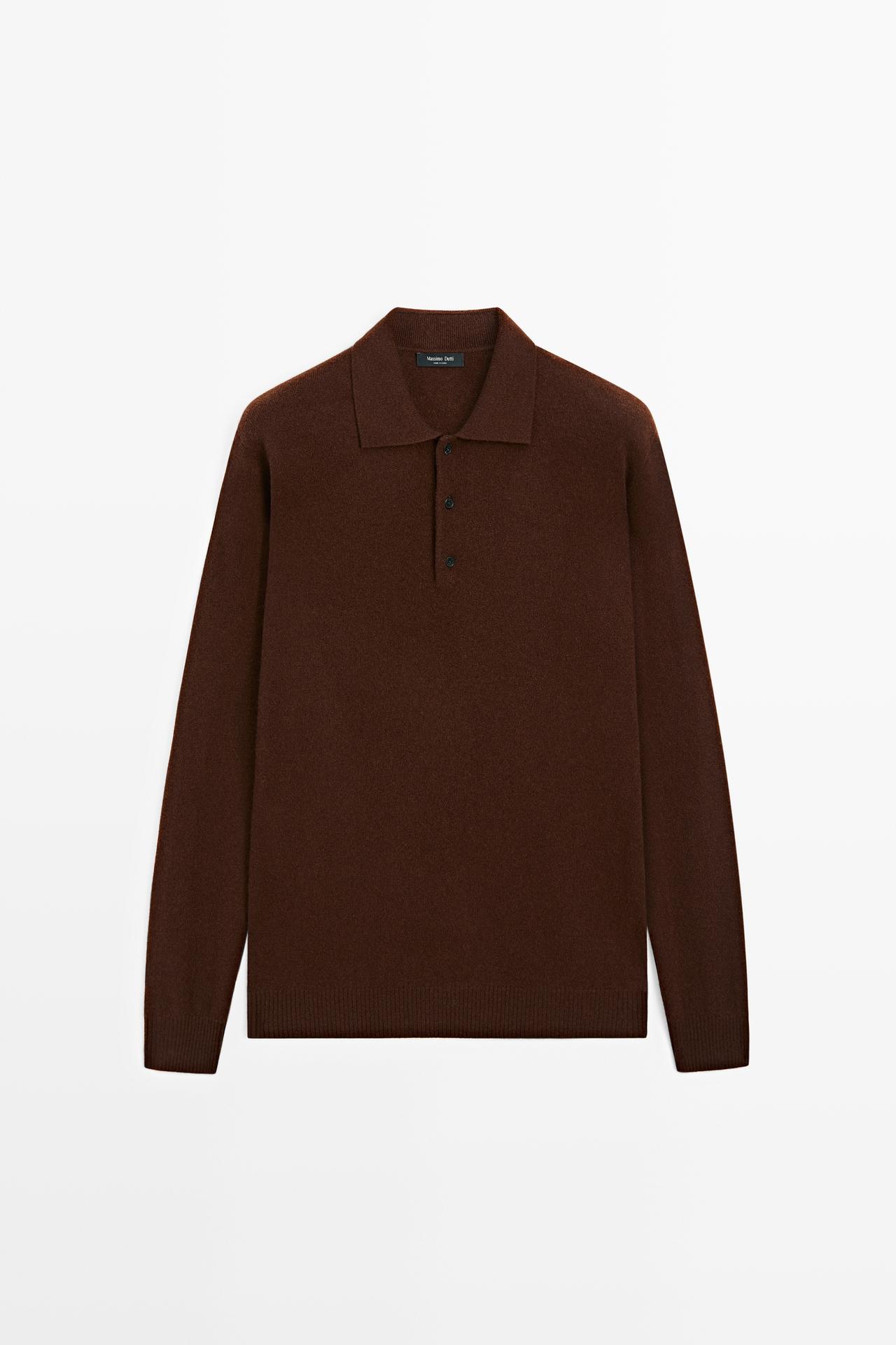 Wool blend polo sweater — Brandy