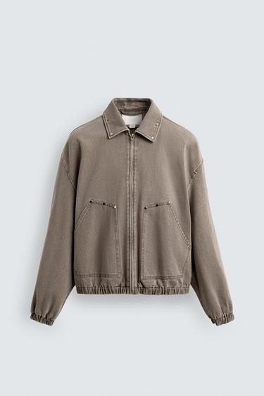 LIMITED EDITION RELAXED FIT STUDDED JACKET - Sand / Marl by Zara