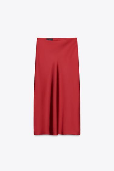 SATIN MIDI SKIRT - Red by Zara