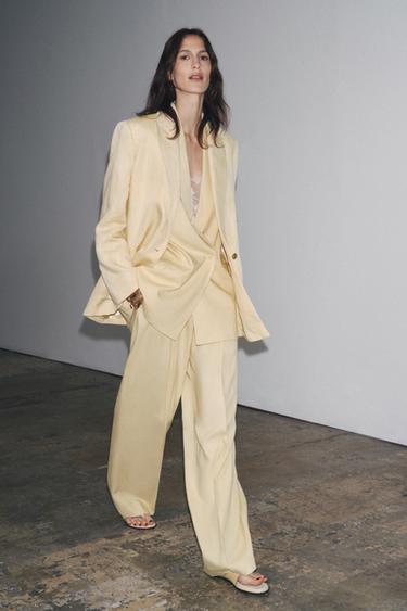 MINIMAL LINEN BLAZER ZW COLLECTION - Pastel yellow by Zara
