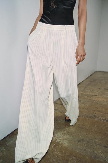 PANTALON LARGE À RAYURES ZW COLLECTION - Jaune pastel de Zara - Image 2