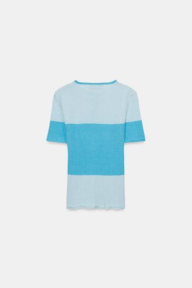 GILET EN MAILLE COLOR BLOCK - Bleu de Zara - Image 5