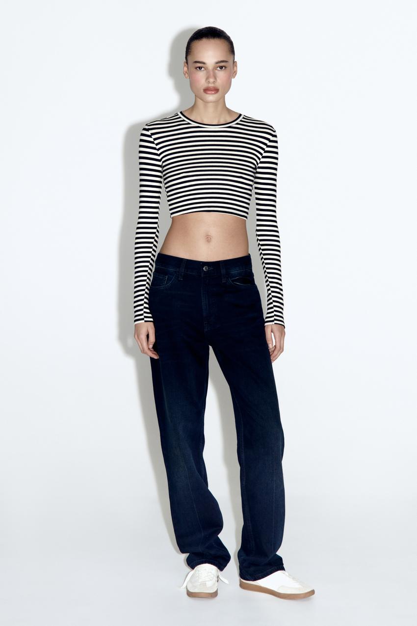 COTTON AND MODAL CROP TOP - striped