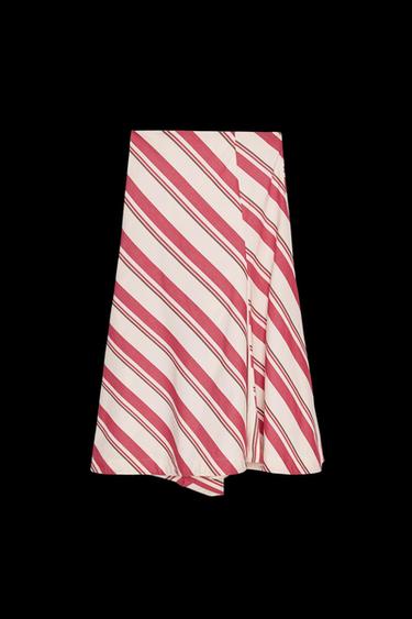 Zara STRIPED ASYMMETRIC SKIRT ZW COLLECTION - Red / White - Image 0