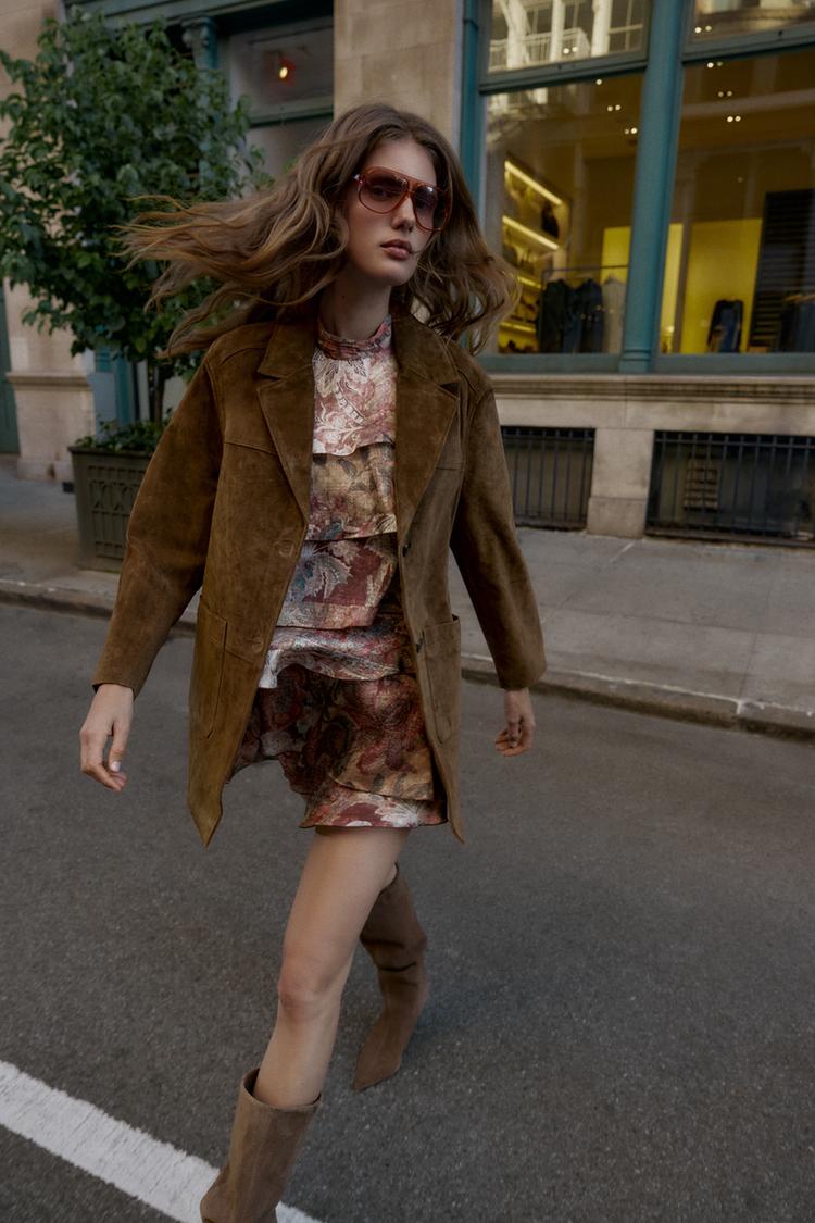 100% LEATHER LONG JACKET whisky ZARA Spain