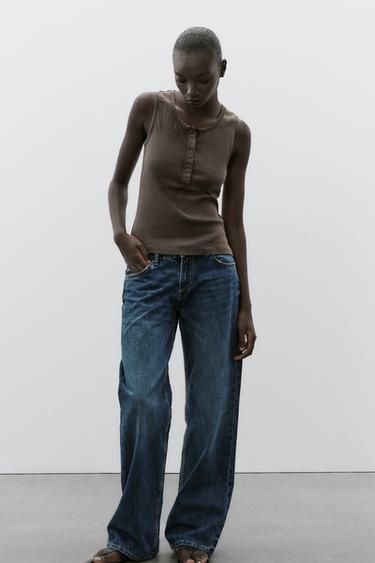 Zara WASHED RIB TOP - Brown - Image 0