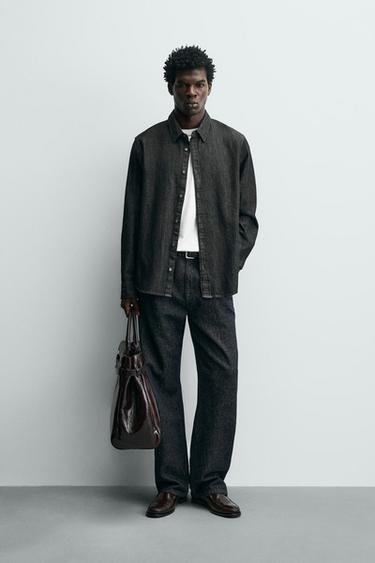 RELAXED FIT DENIM SHIRT - Black by Zara
