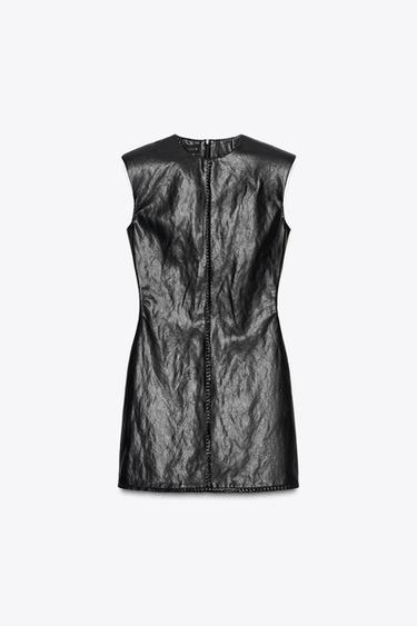 FAUX LEATHER MINI DRESS - Black by Zara - Image 6
