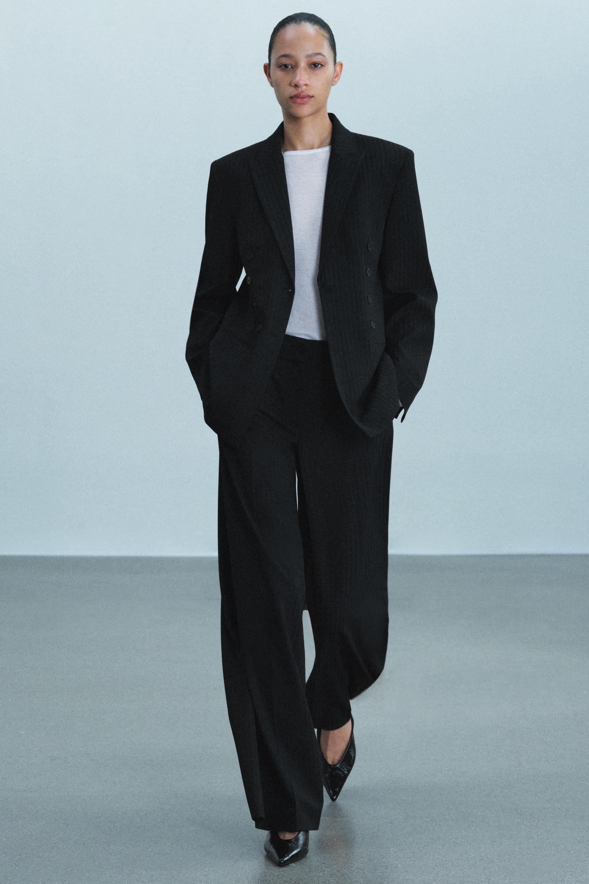 Zara ÇİZGİLİ GENİŞ PAÇA ZW COLLECTION PANTOLON görsel 5