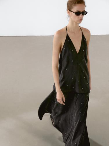 Zara Flowing top with eyelets - Black